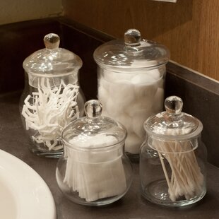 Apothecary Clear Glass Storage Jars with Brass-tone Lids, Set of 3