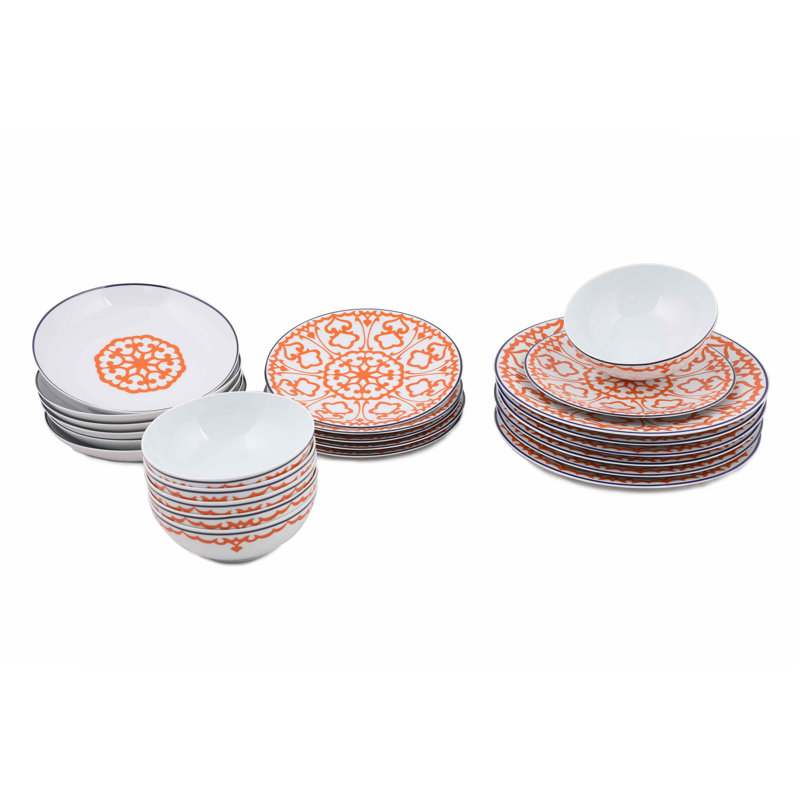 Service de table 24 pièces, service pour 6 Mattapan, White/Orange/Dark Blue