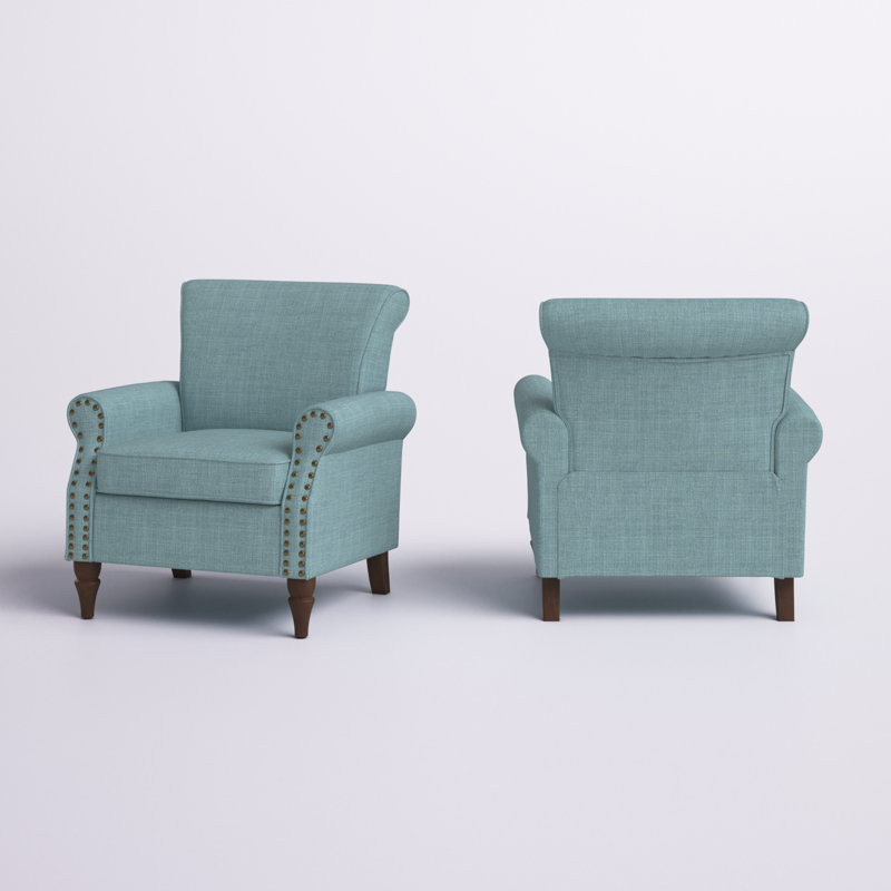 Mooresville Upholstered Armchair with Solid Wood Legs, Blue Polyester