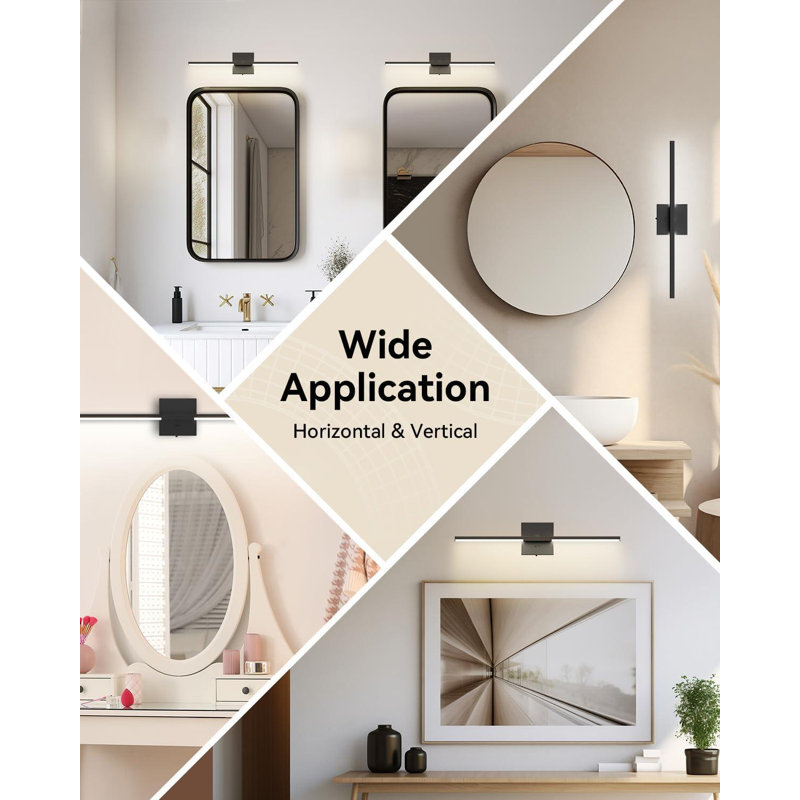 Modern Vanity Light with Built-in Dimmer, 24" LED Mirror Light Fixture, Dimmable 5CCT, Black Strip Light Fixture for Bedroom and Mirror - FCC Certified