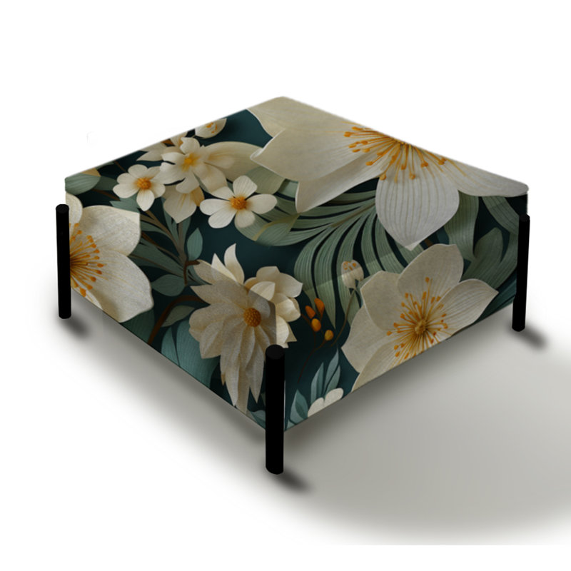 Blanc et vert avec motif botanique élégant et grand repose-pieds floral carré