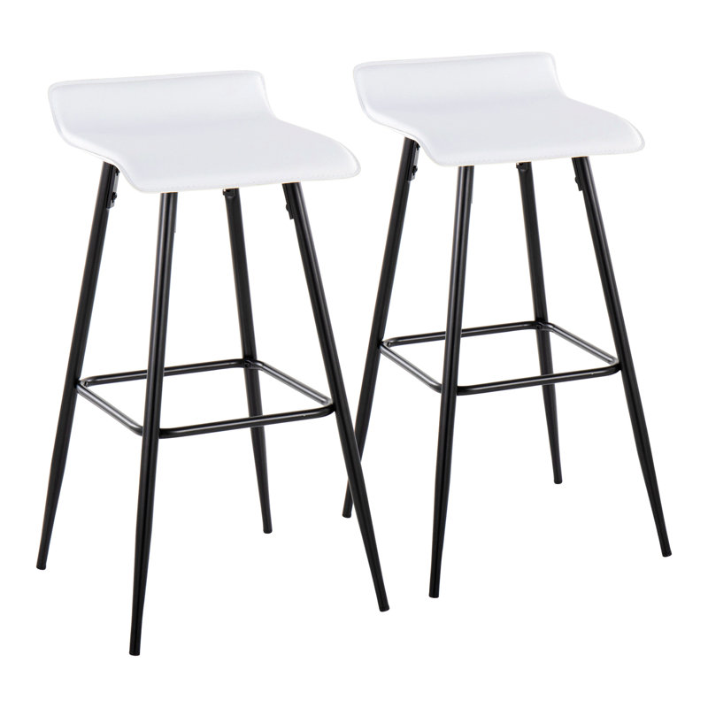 Kalsum Upholstered Counter Stool with Metal Frame, White, Bar Stool (32.5” Seat Height)