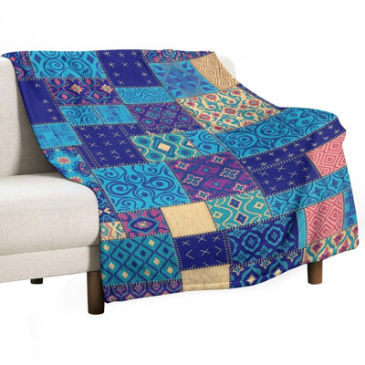 Colorful Geometric Luxury Flannel Throw Blanket, Soft Warm Fuzzy Blanket for Living Room Sofa Bed Home Decor
