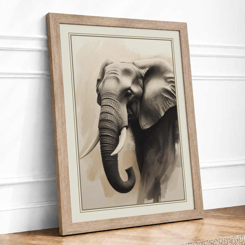 Elephant in Dignity Realism - Framed Print, A4 - 29.7 x 21.0 cm, Oak