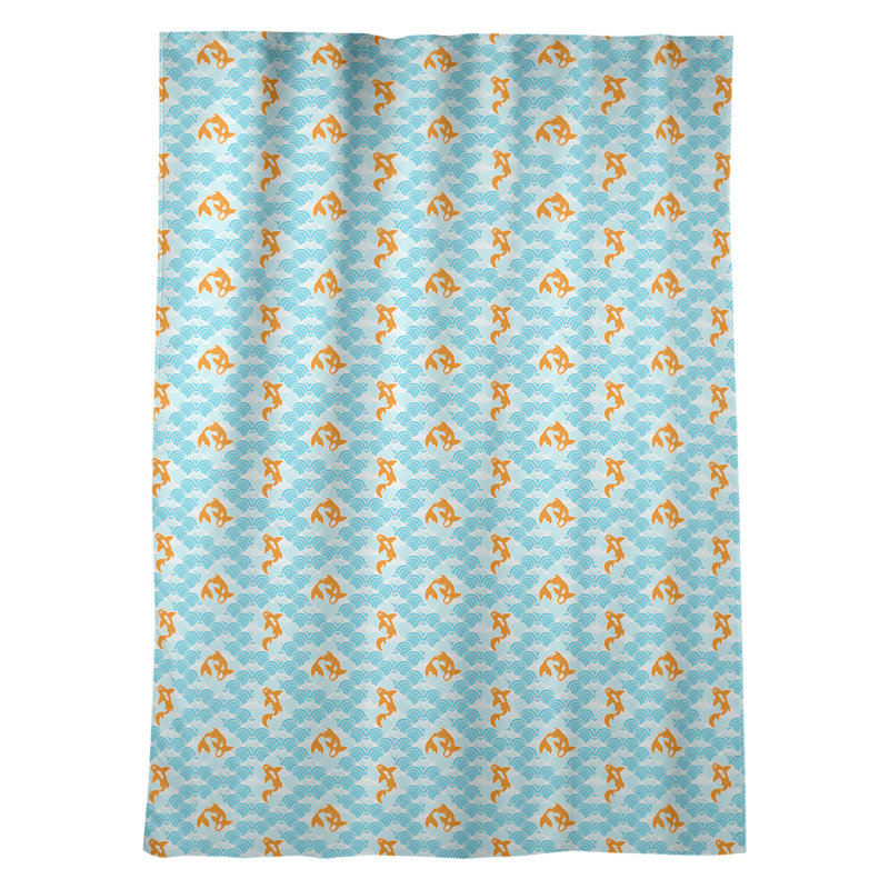 Panneau de rideau simple avec passe-tringle koi fish ondulations Asturias, Bleu sarcelle