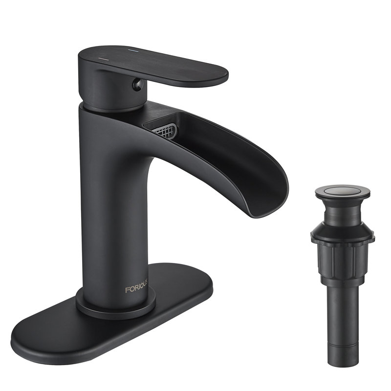 Single Hole Bathroom Faucet with Drain Assembly, Black/Drain
