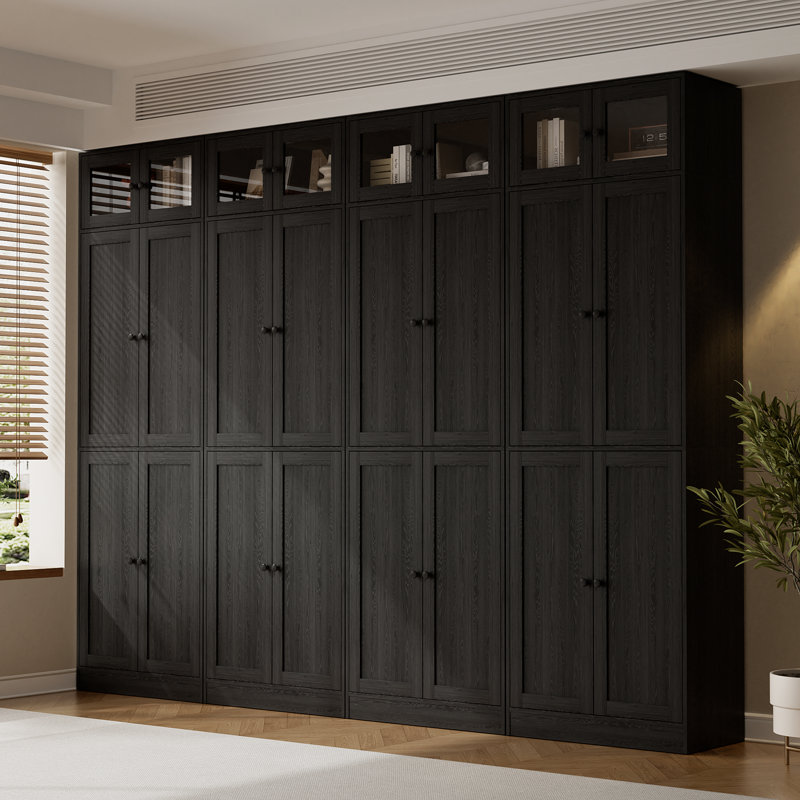 86.7'' H X 23.6'' W Book Cabinet Storage Bookcase With 7 Shelves With Glass Doors, Black