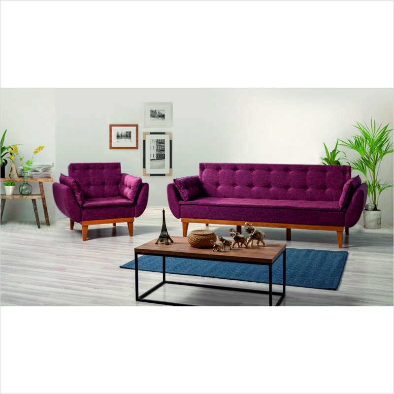 Ensemble de salon inclinable 2 pièces Aucoin, 100 % lin rouge bordeaux