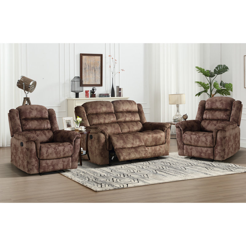 Ensemble de salon inclinable 3 pièces Dartee, Brun