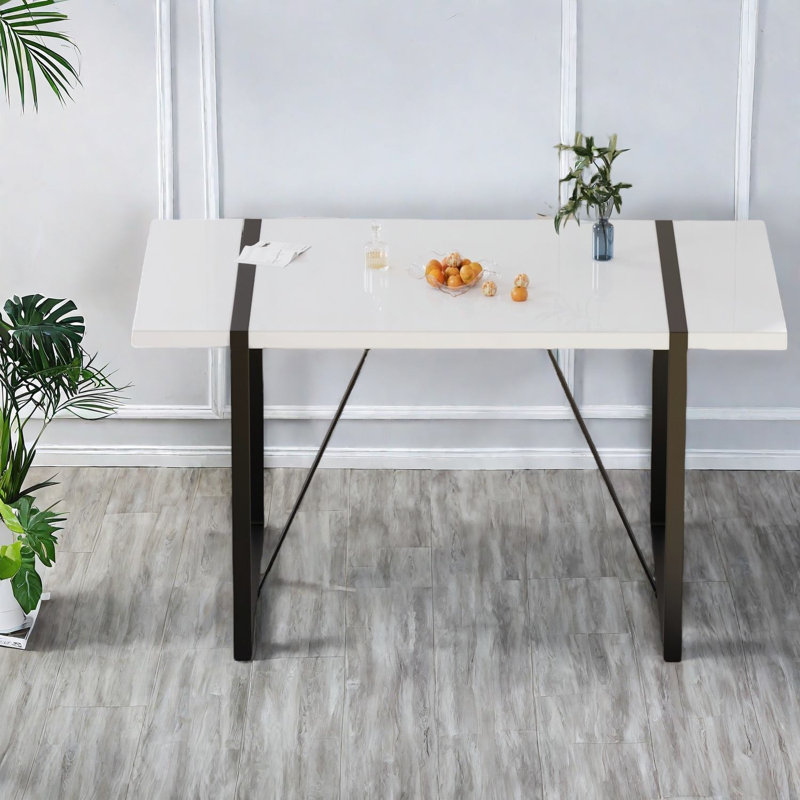 Table de salle à manger en MDF blanc peu encombrante, élégance industrielle pour la cuisine