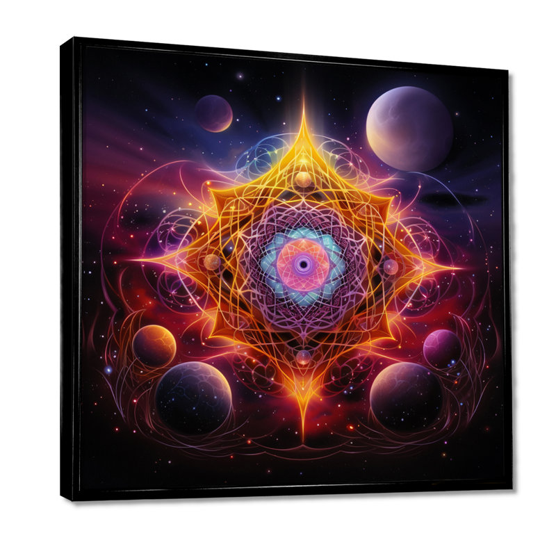 Cosmic Bliss Galactic Eruption - Boho Mandala Wall Art Living Room, Toile avec cadre flottant noir