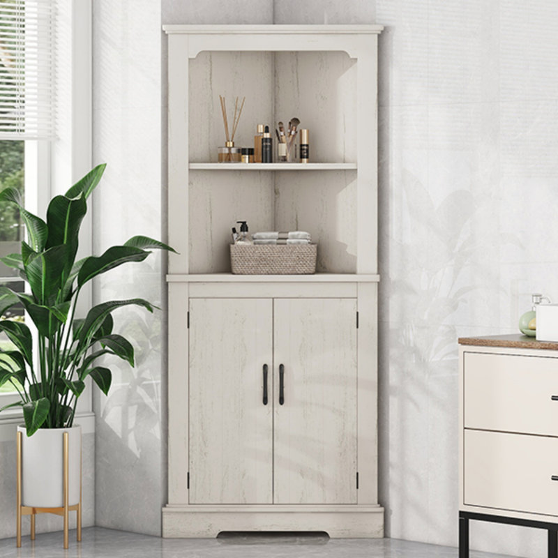 Grande armoire d'angle avec portes pour le salon, la salle de bain, la salle à manger ou la cuisine, Beige