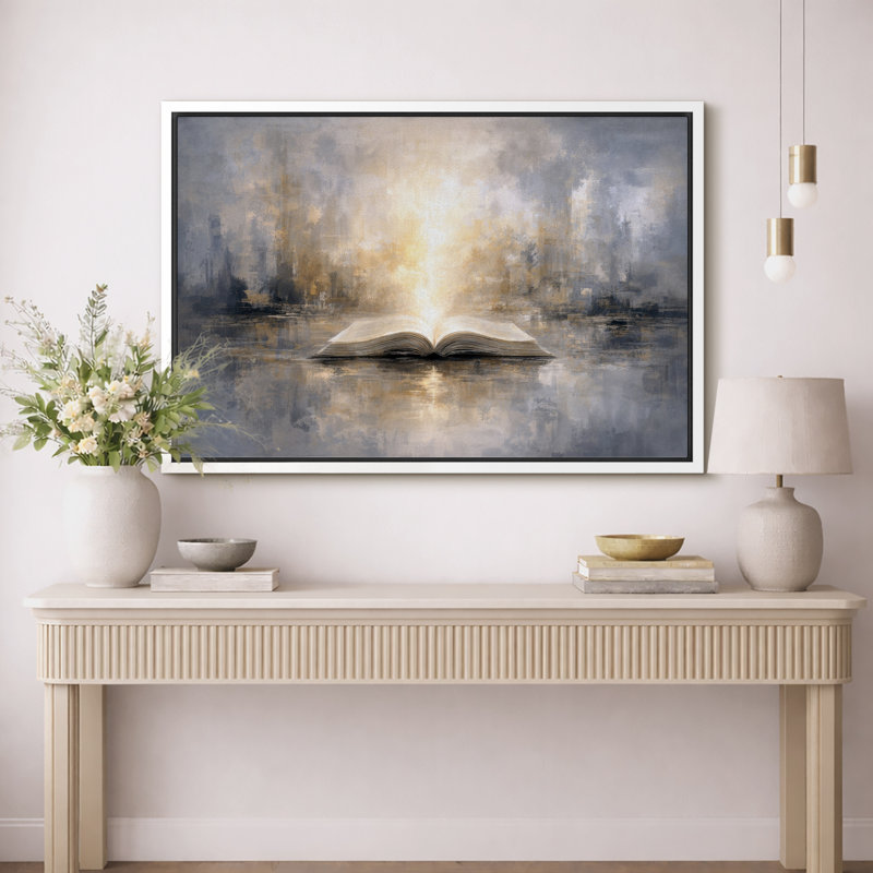 Illustration de livre ouvert, concept de bureau inspirant, impression sur toile encadrée, impression sur toile, Cadre blanc