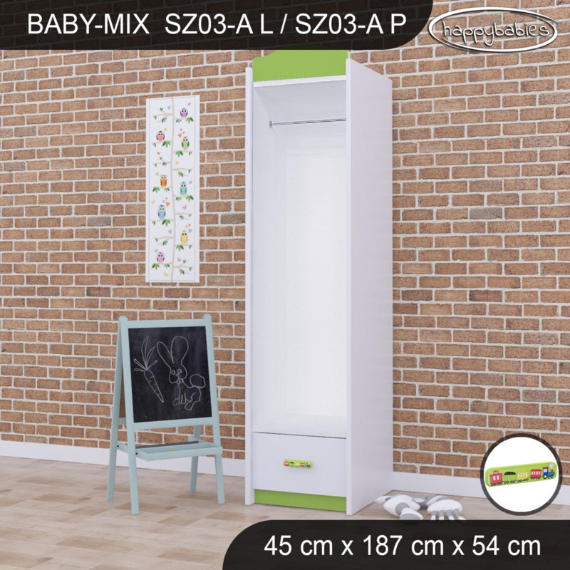 Baby Mix Train 1 Door Wardrobe, Green