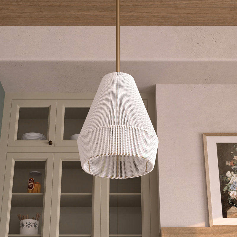 Boan 10" W Rattan Globe Single Pendant, Creamy White/Muted Brass