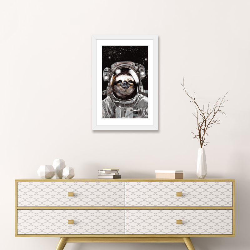 « astronaute sloth selfie », art, H 24 po x l 16 po x P 1 po, Papier avec cadre blanc
