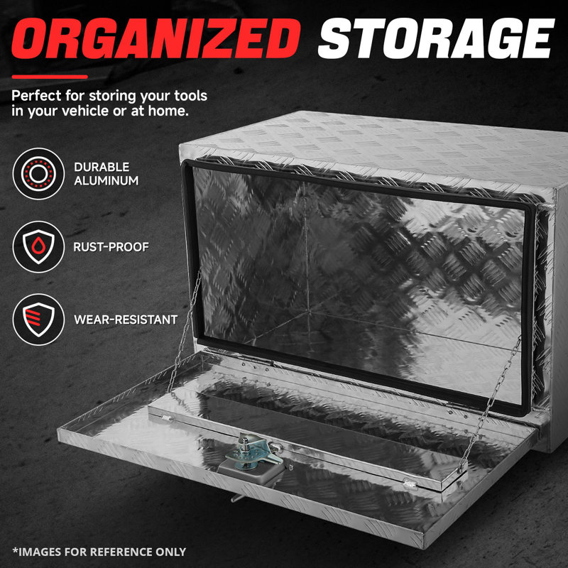 30" Silver Aluminum Truck Pickup Trailer RV Tool Box Storage W/ T-Bar Lock+Keys