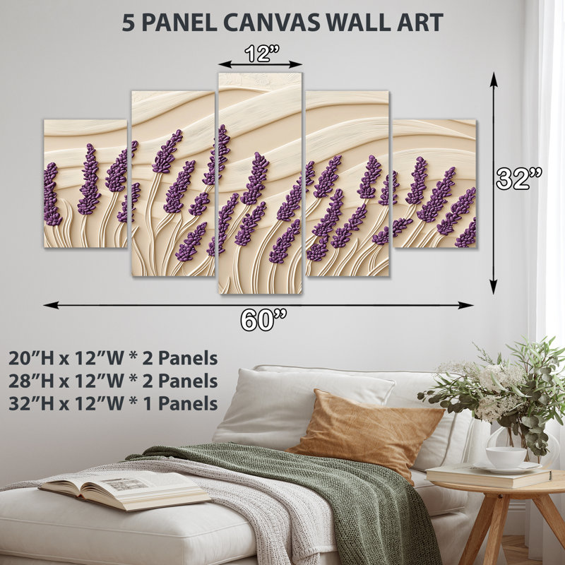 Lavande chuchotements de Provence II - décoration murale lavande 5 panneaux