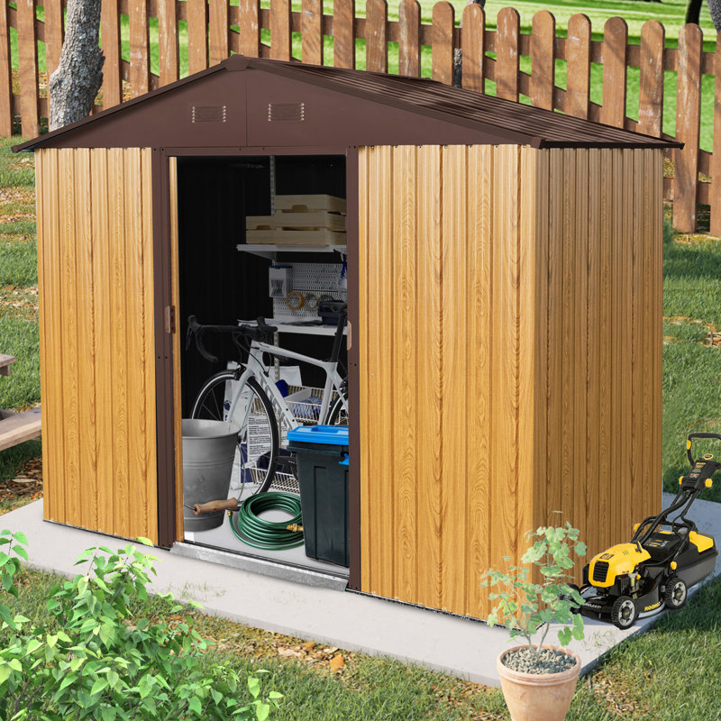 Remise en métal durable de 8 pi x 4 pi - Café pour le rangement extérieur 8 pi x 4 pi avec patio de stabilité