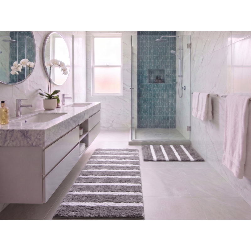 Ensemble de tapis et de tapis pour salle de bain en microfibre 2 pièces - doux, absorbant et antidérapant, Gris