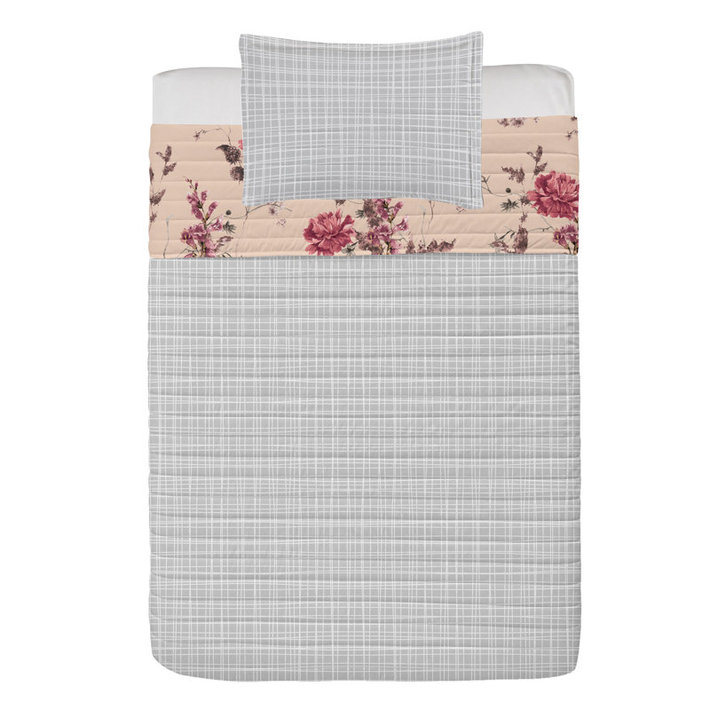 Twin Peach Dried Rose Reversible Microfiber Bedspread Set
