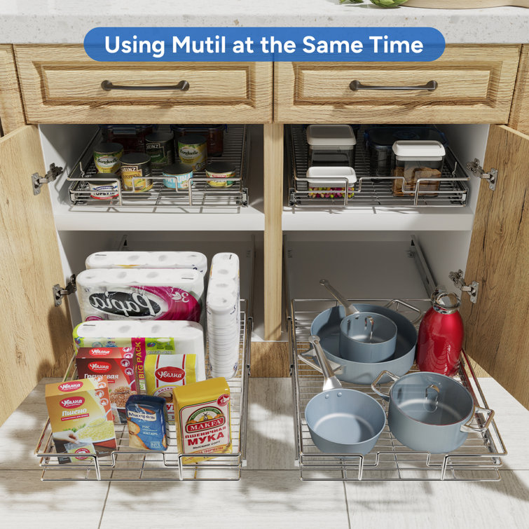 ROOMTEC New Version Pull Out Cabinet Organizer for Base Cabinet (20 W x 21 D), Kitchen Cabinet Organizer and Storage 2-Tier Cabinet Pull Out