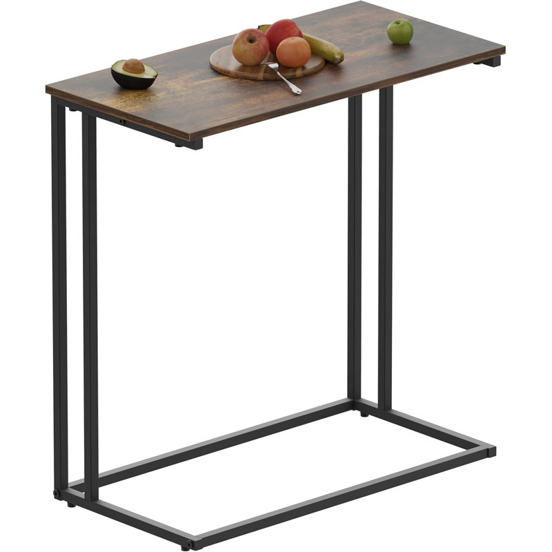 Industrial C-Shaped End Table With Metal Frame, Compact Coffee Table For Living Room, Bedroom, Office, And Small Spaces