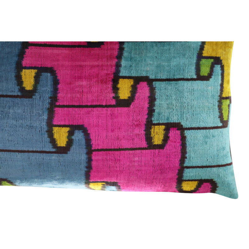 Velvet Rectangular Pillow Cover & Insert, Blue/Pink/Green Geometric 1