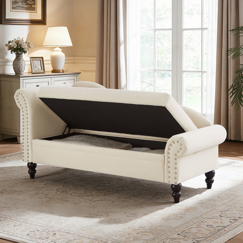 Chaise longue avec rangement et coussin, Beige