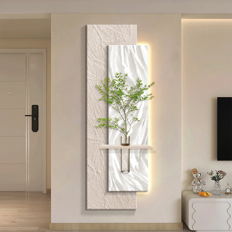 Art mural beige et blanc en grès, Beige / Blanc, H 59,06 po x l 19,69 po