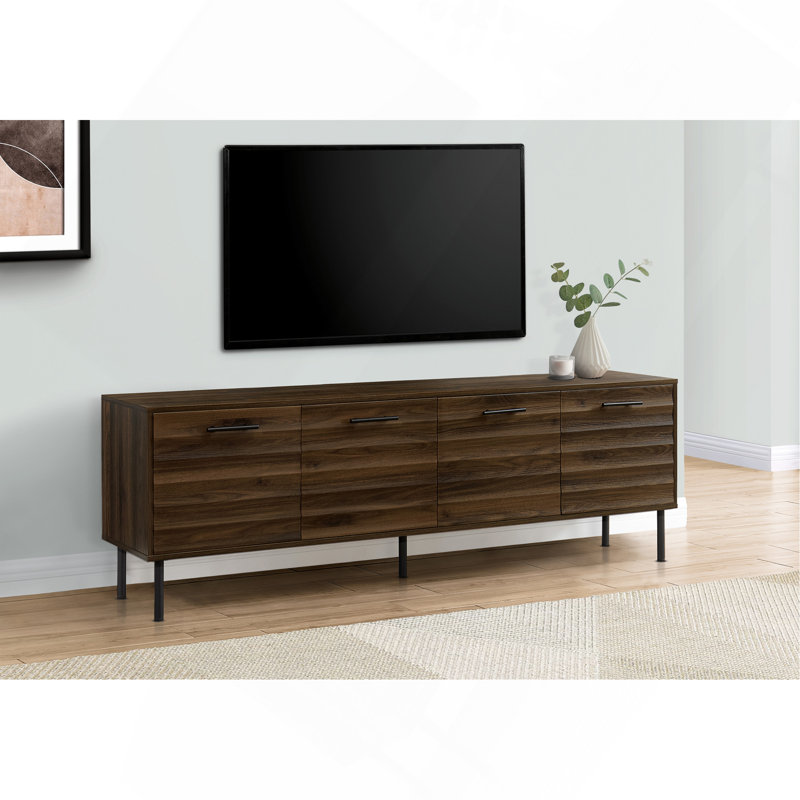 71 Inch Transitional TV Stand With Storage, Mid-Century Design, And Black Metal Legs For Media And Entertainment