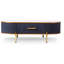 Table basse sophistiquée avec plateau blanc mat en pierre frittée gris foncé, détails de garniture dorée, élément de tiroir pratique, structure en bois massif, pieds en acier inoxydable, cadre en tache de chaleur