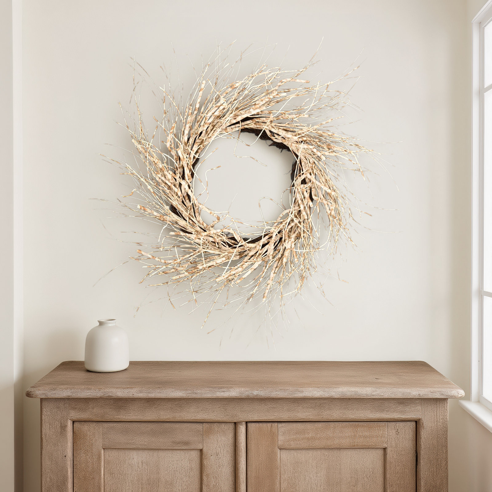 26" Handcrafted Birch and Grapevine Everyday Wreath