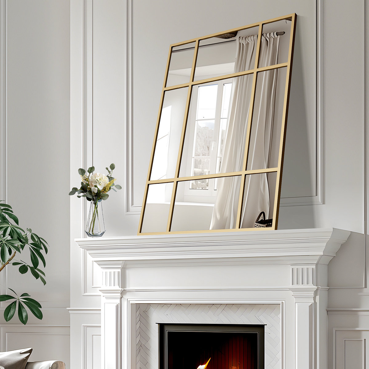 Latitude Run® 39"X30" Modern Rectangle Metal Golden Framed Wall-Mounted ...