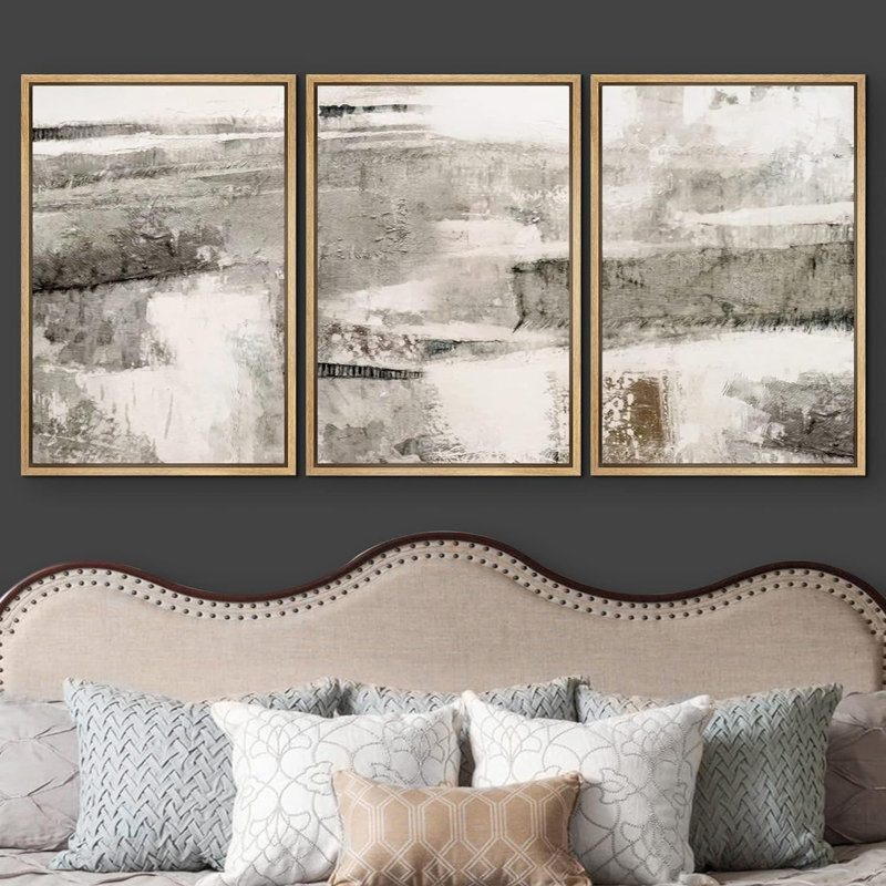 «Minimal Black Grey Landscape Abstract Shapes Modern Chic on Canvas», reproduction de 3 pièces, H 36 po x l 72 po x P 1,5 po