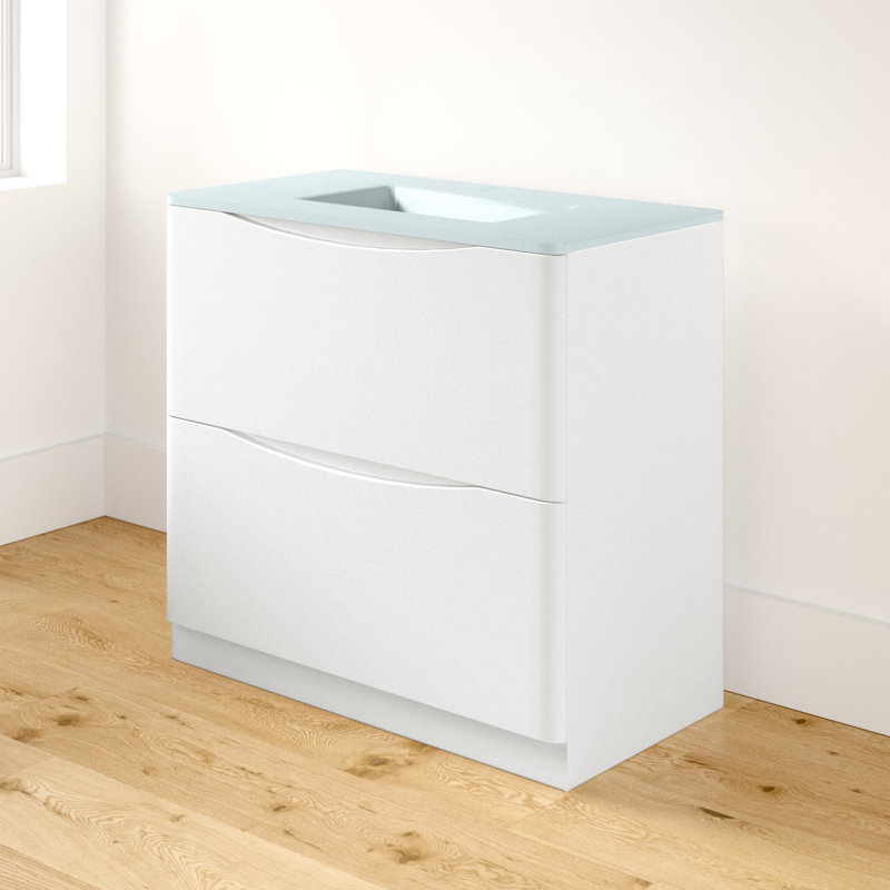 Stanhope 900mm Single Bathroom Vanity with Undermount Glass Basin, White, White