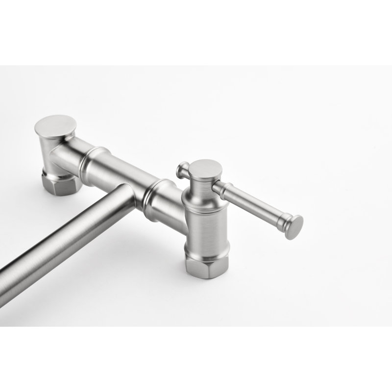 Pot Filler Faucet Wall Mounted - Brass, Modern Look, Two-Attachment, Foldable Swing Arm, Brushed Nickel, No Corrosion, Serene Water Supply Brass Mount, Folding Corrosion Proof, Gentle Stream