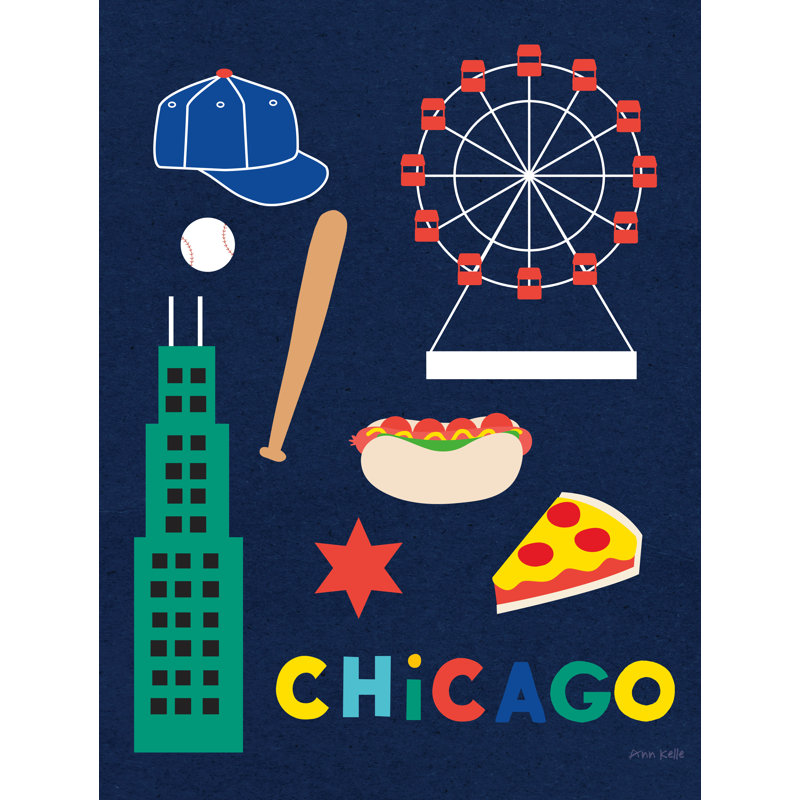 «City Fun Chicago» par Ann Kelle, reproduction, H 48 po x l 36 po, Cadre simple argenté, Yes