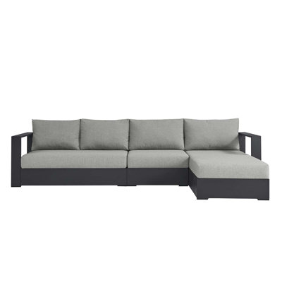 Modway Tahoe Outdoor Patio Powder-Coated Aluminum 3-Piece Left-Facing Chaise Sectional Sofa Set