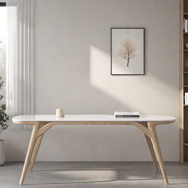 Petite table rectangulaire en bois massif de frêne plat, H 29,52 po x L 78,74 po x l 35,43 po
