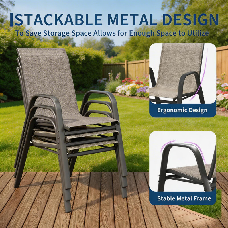 Stackable Dining Chairs , 300lb Capacity, All Weather, Brown