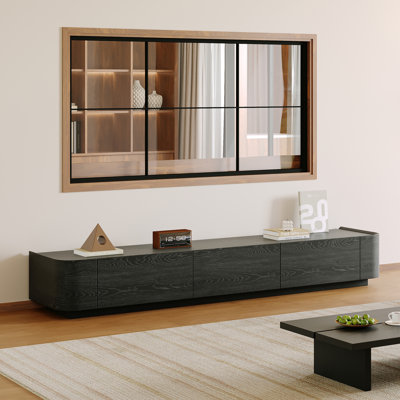 71" Modern Minimalist Black Wood TV Stand, Long Low Profile Media Console with Ample Storage Drawers, Contemporary Entertainment Center for Living Room, Apartment & Bedroom, Fits 75+ Inch TVs