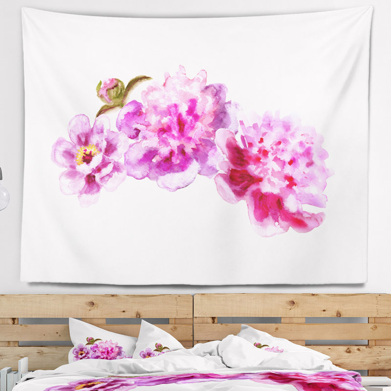 Tapisserie de fleurs de pivoine rose vif Floral, H 50 po x l 60 po