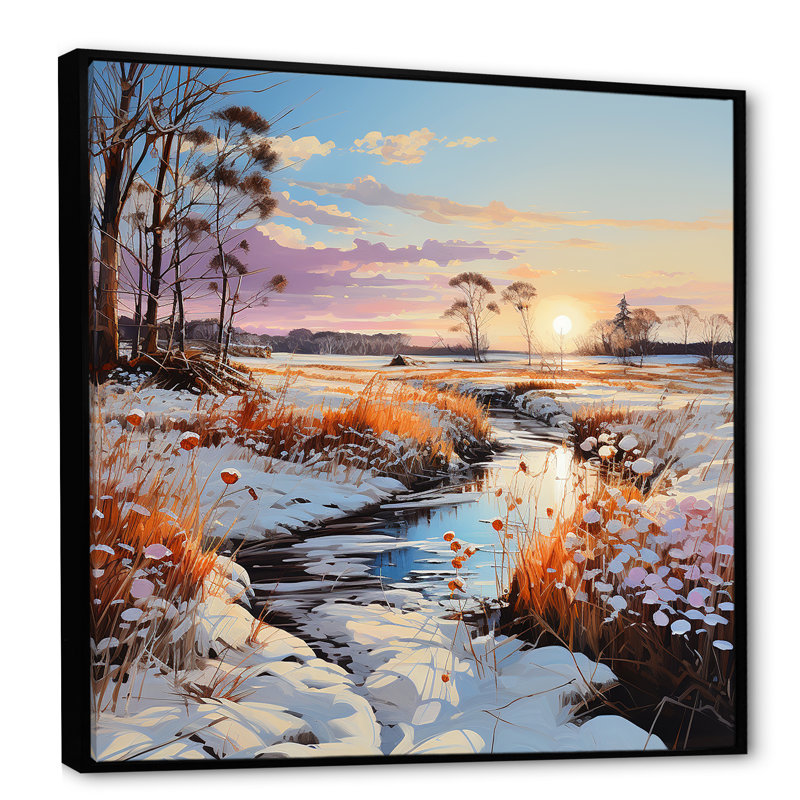 Prayies Winter Scenery Country Charm sur impression sur toile, Cadre flottant noir, H 36 po x l 36 po x P 1,5 po
