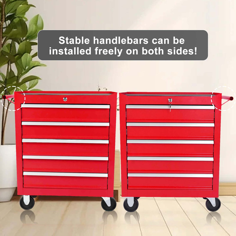 Coffre à outils à roulettes en métal à 5 tiroirs avec roulettes, armoire de rangement pour outils avec système de verrouillage