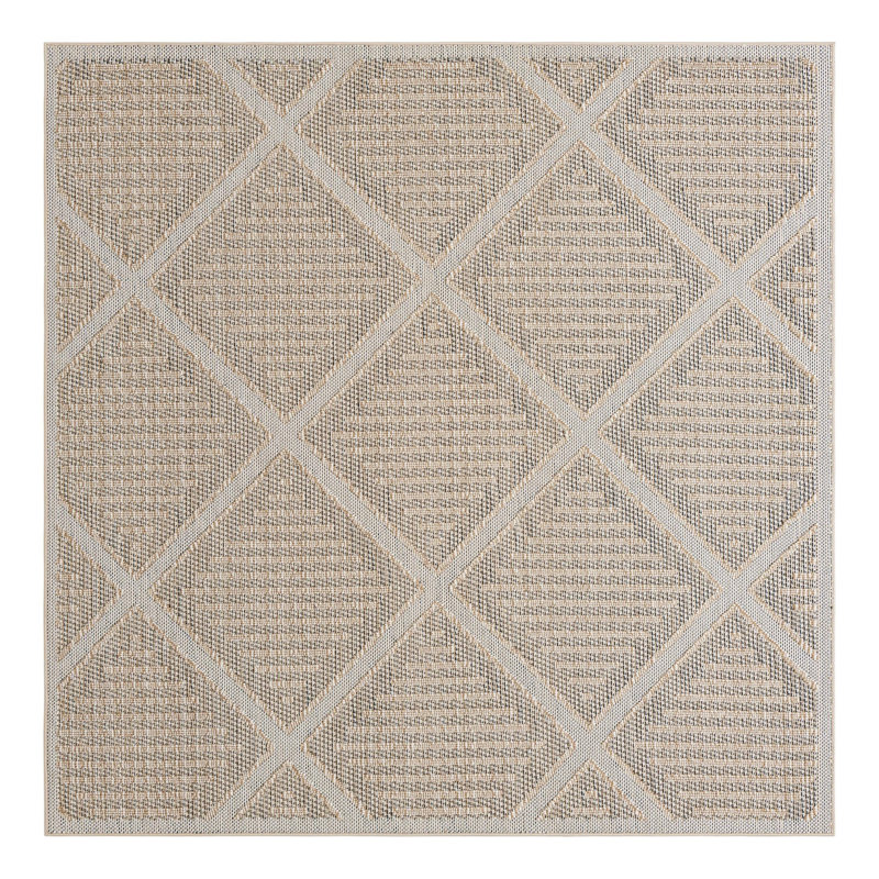 Geometric Machine Made Power Loom Polypropylene Plastic Indoor/Outdoor Area Rug in Khaki, Square 7'10"
