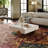39" Square Modern Metal and Stone Coffee Table with Geometric Legs, Luxury Contemporary Design