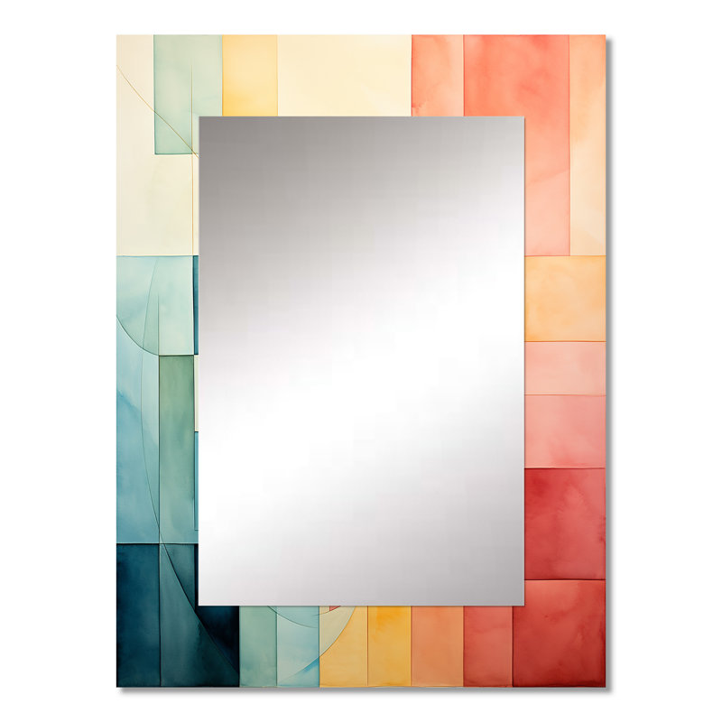 Cubism Experiment With Minimalist II - Cubism Unique Wall Mirror, Teal Mirror, Printed Metal Art, 32" x 24"
