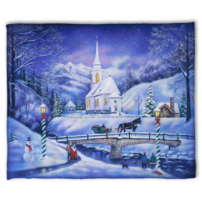 Coral Fleece Blanket, Mountain Valley Christmas by Robert Andrea