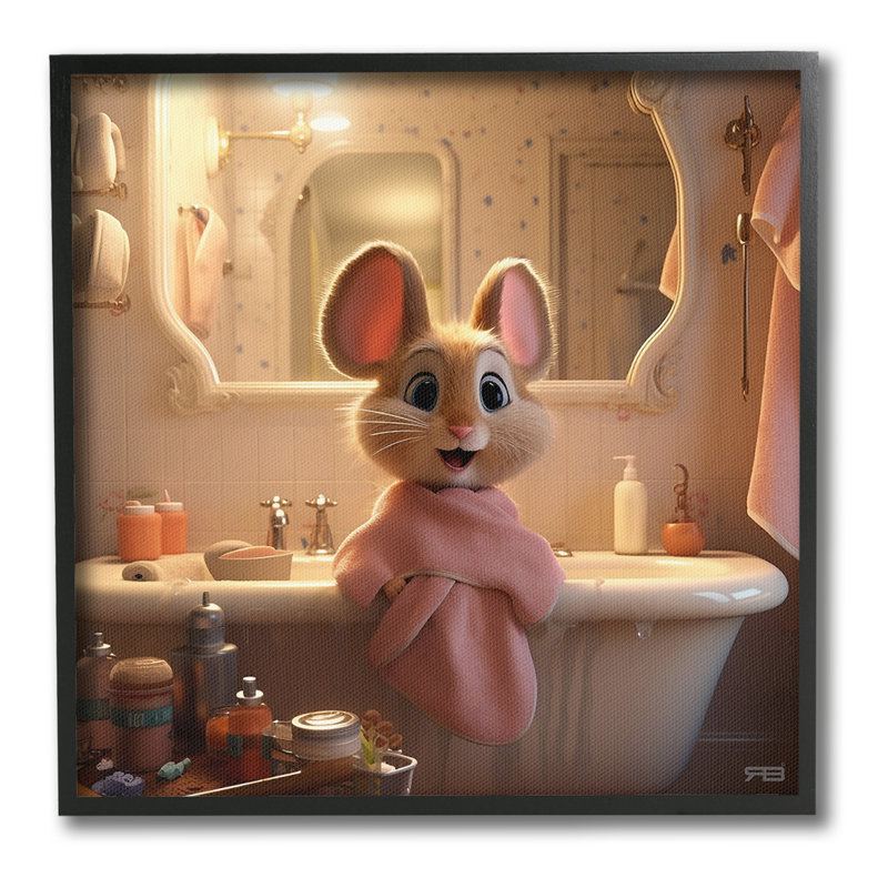 Bc-328_FG "Mouse In Relaxing Bath Single Frame" par RB sur toile, H 12 po x l 12 po, Giclée encadrée noir minuit